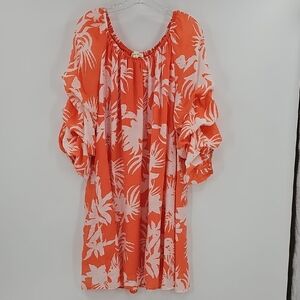 Indigo Rose Floral Orange & White MIdi Dress Size 2X